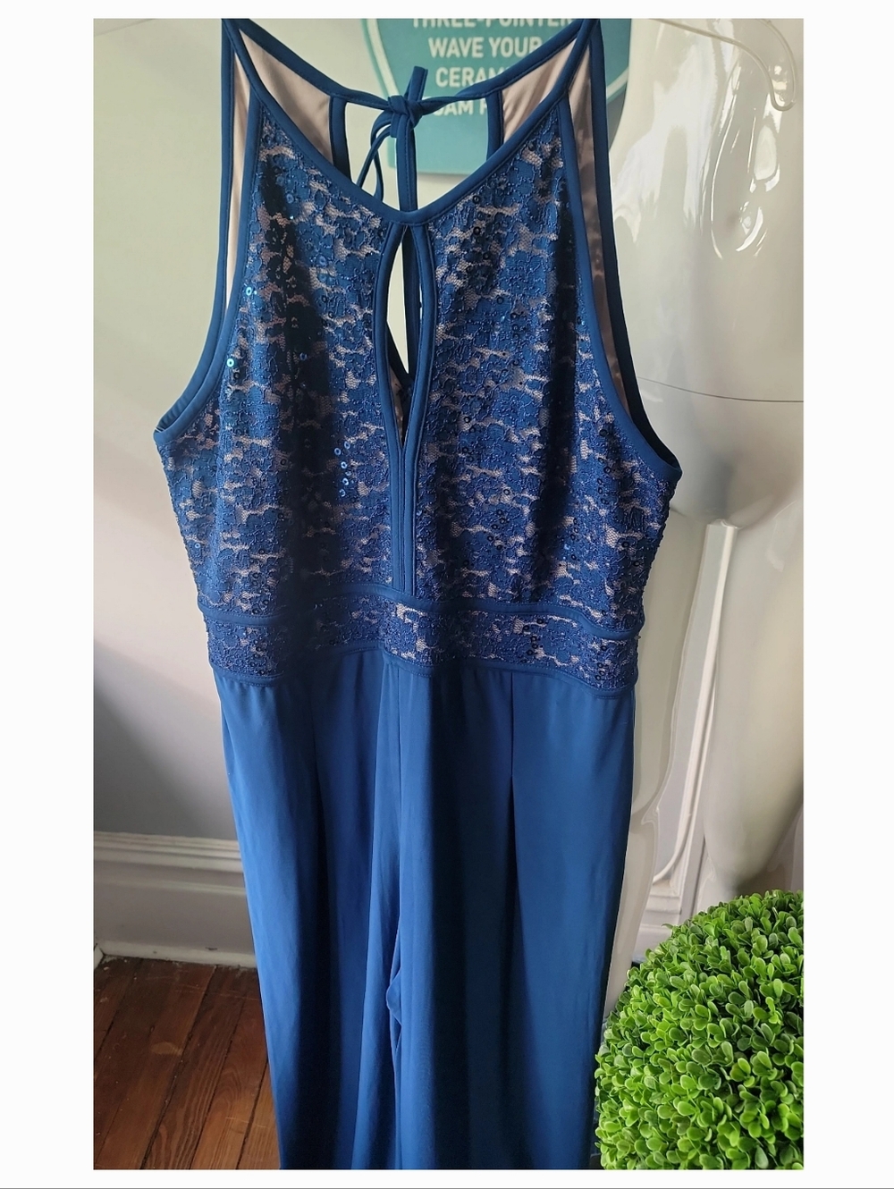 Night Way Collections Royal Blue Lace-Trim Jumpsuit